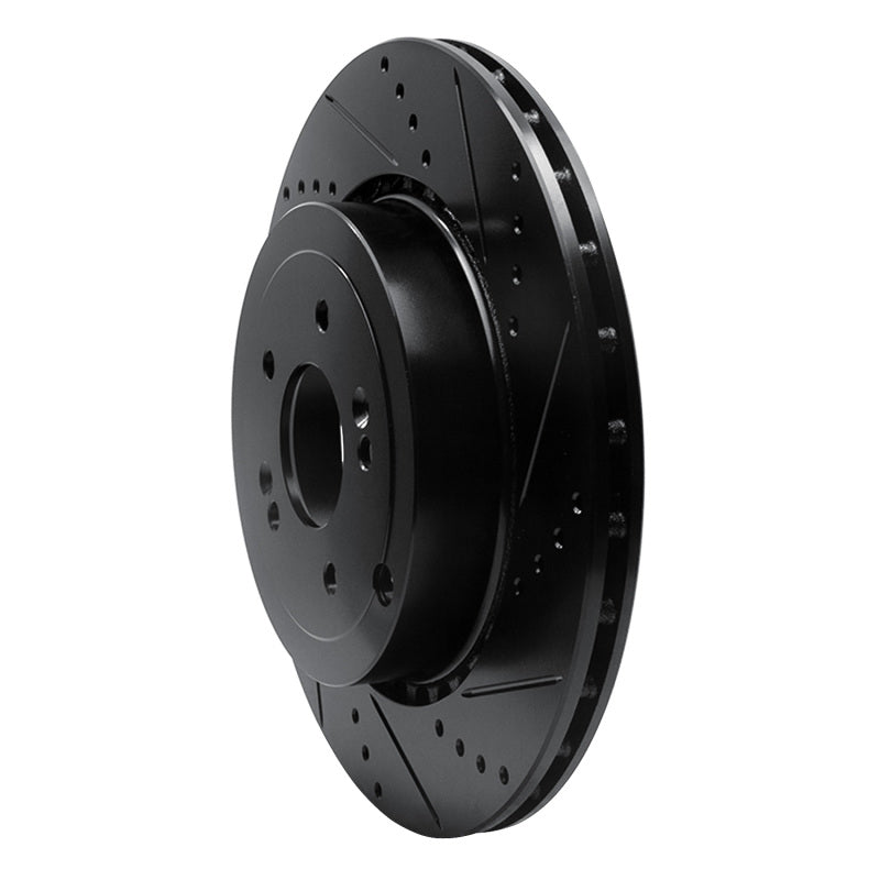 R1 18-25 Genesis G70 Rear Right Drilled & Slotted Black Brake Rotor