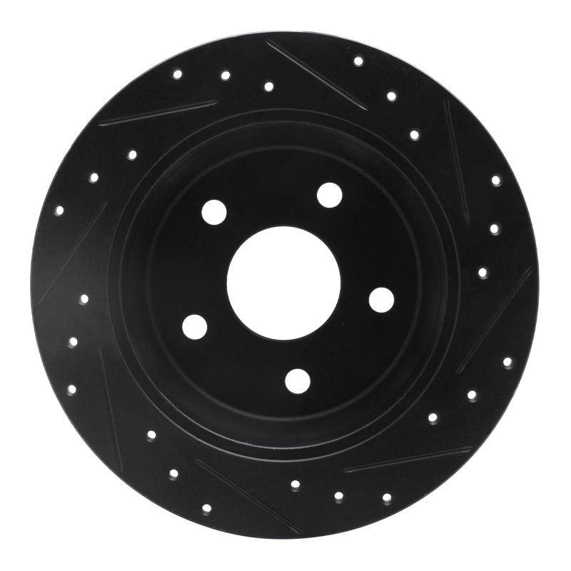 R1 99-04 Jeep Grand Cherokee Rear Left Drilled & Slotted Black Brake Rotor