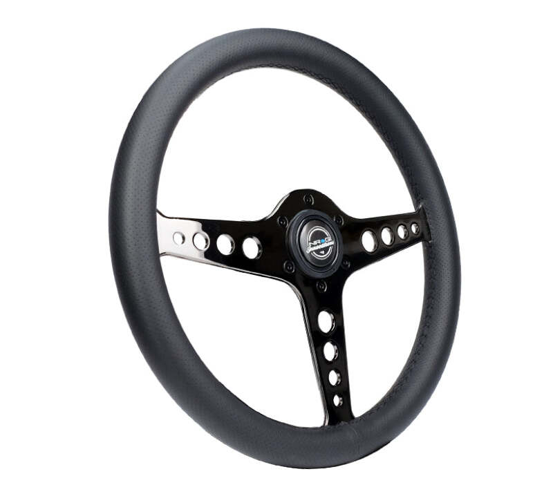 NRG Light Weight Gaming Steering Wheel - Driftz 350mm 3 Black Chrome Spokes Perforated Leather