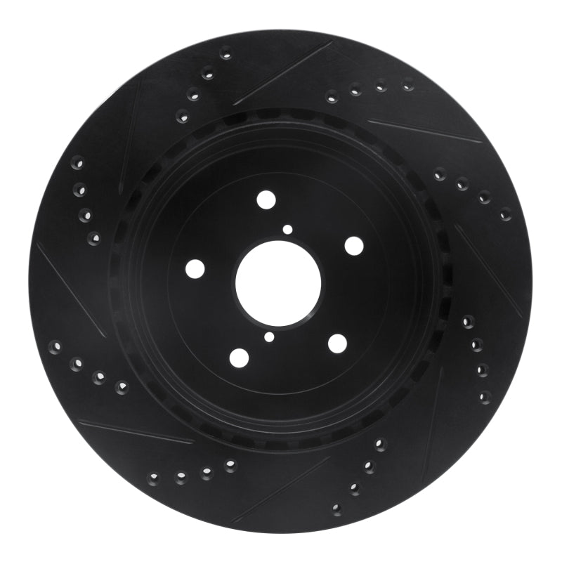 R1 05-07 Subaru Impreza Rear Right Drilled & Slotted Black Brake Rotor