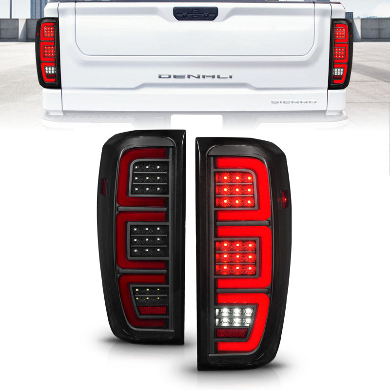 ANZO 19-23 GMC Sierra 1500/2500HD/3500HD Smoke Black Replacement Full LED Bar Tail Light