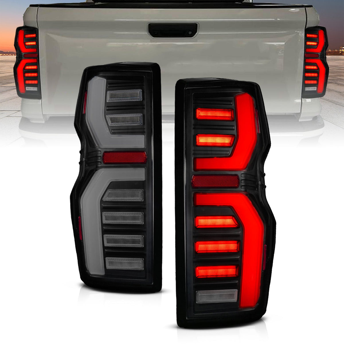 ANZO 23-25 Chevy Colorado Full LED Tail Lights Ignition Initiation / SeqSig Black - Pair