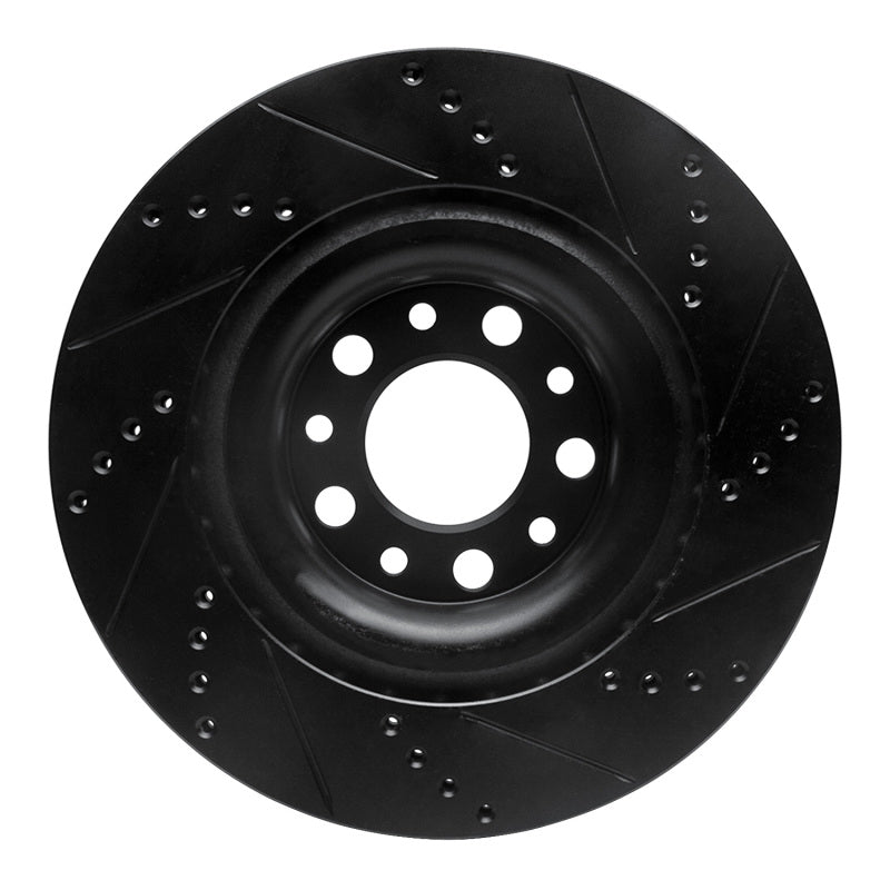 R1 2017-2025 Alfa Romeo Stelvio Rear Left Drilled & Slotted Black Brake Rotor