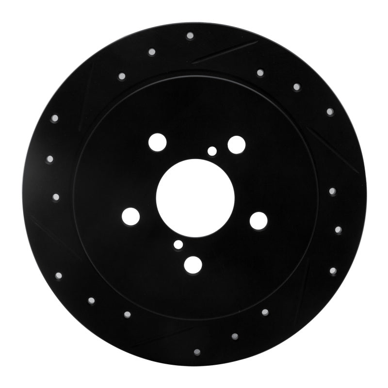 R1 05-09 Subaru Legacy Rear Left Drilled & Slotted Black Brake Rotor