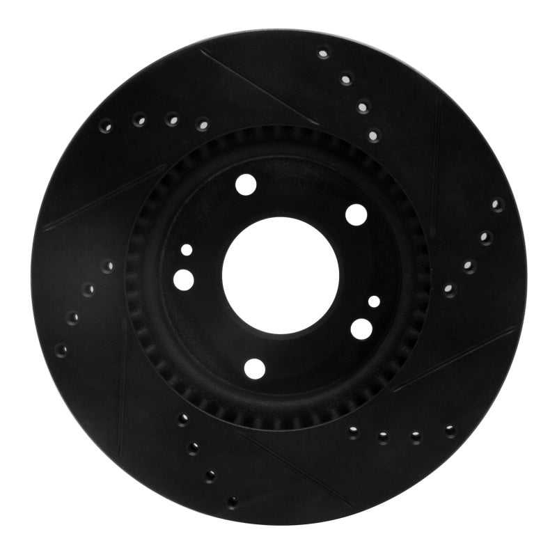 R1 03-13 Hyundai Tucson Front Left Drilled & Slotted Black Brake Rotor