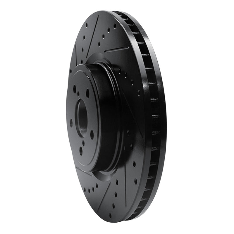 R1 05-18 Subaru Outback Front Left Drilled & Slotted Black Brake Rotor