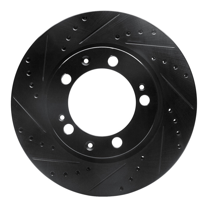 R1 86-91 Porsche 928 Right Front Drilled & Slotted Black Brake Rotor