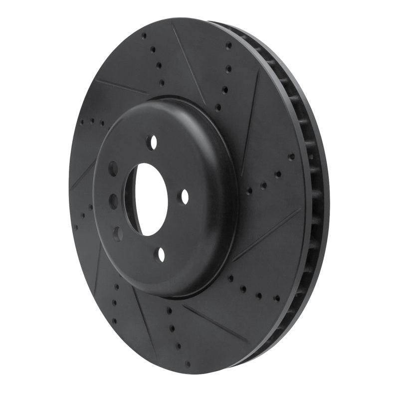 R1 09-17 BMW 550I GT Right Front Drilled & Slotted Black Brake Rotor