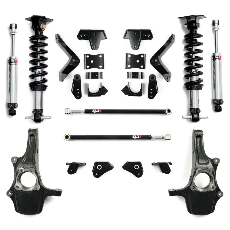 QA1 2019+ Chevrolet Silverado 1500 Double Adjustable 4/5in Lowering Kit w/ Spindles & Traction Bars