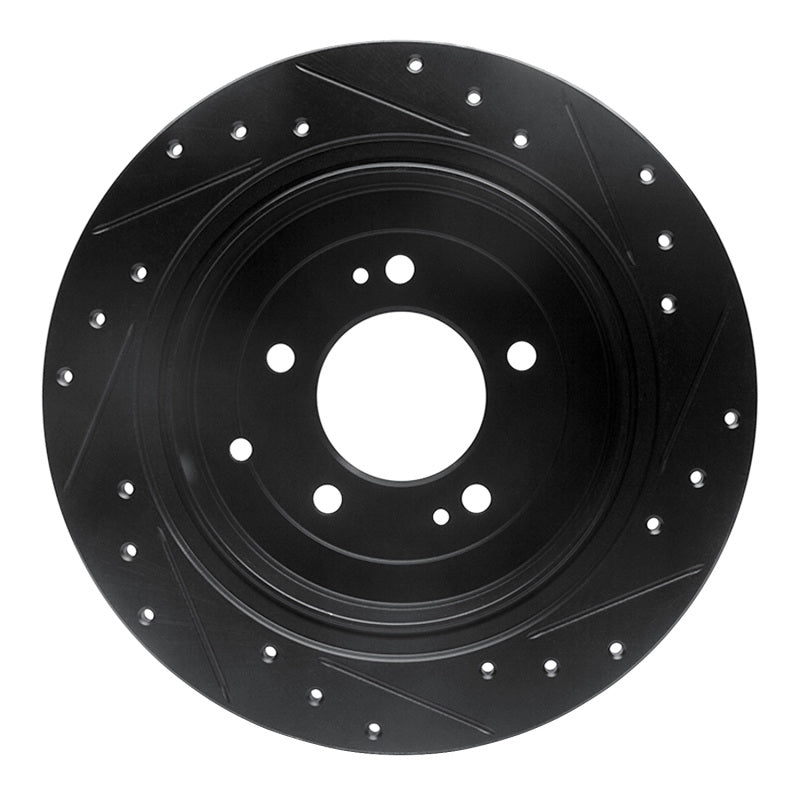 R1 16-22 Hyundai Tucson Rear Left Drilled & Slotted Black Brake Rotor