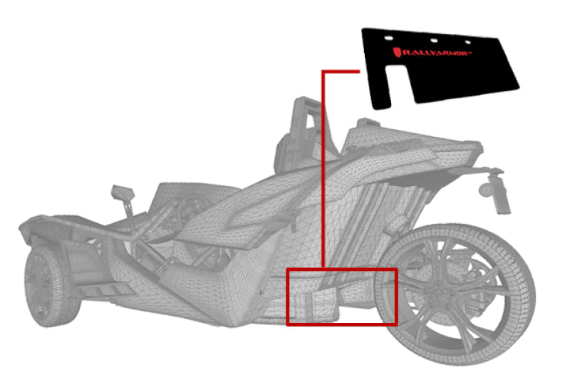 Rally Armor 15-24 Polaris Slingshot Rear Swingarm Black UR Mud Flap w/Orange Logo (MOQ 200 PCS)
