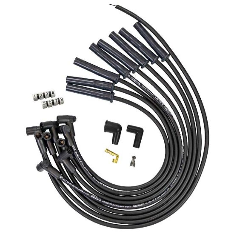 Moroso Ford 351C HEI-Style Cap Ultra 40 8.5mm Multi-Angle Boot Ignition Spark Plug Wire Set -Black