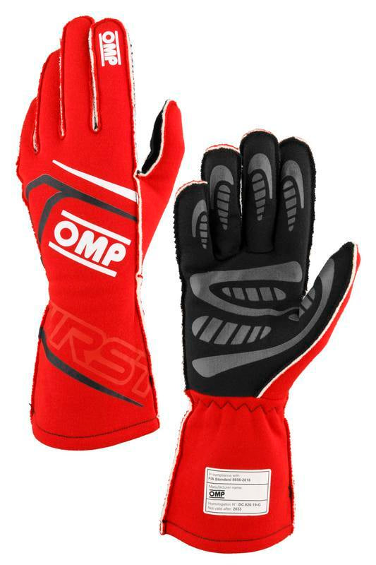 OMP FIRST GLOVES FIA 8856-2018 MY2025 BLACK / FUCHSIA SZ XL