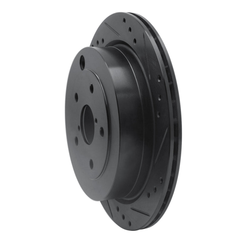 R1 06-14 Subaru Tribeca Rear Right Drilled & Slotted Black Brake Rotor