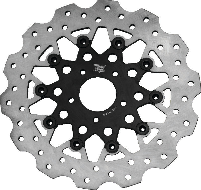 Twin Power 08-13 FLH FLT 08-16 FLHR 06-17 Dyna Front 11.8 Scalloped Floating Rotor Black Mesh