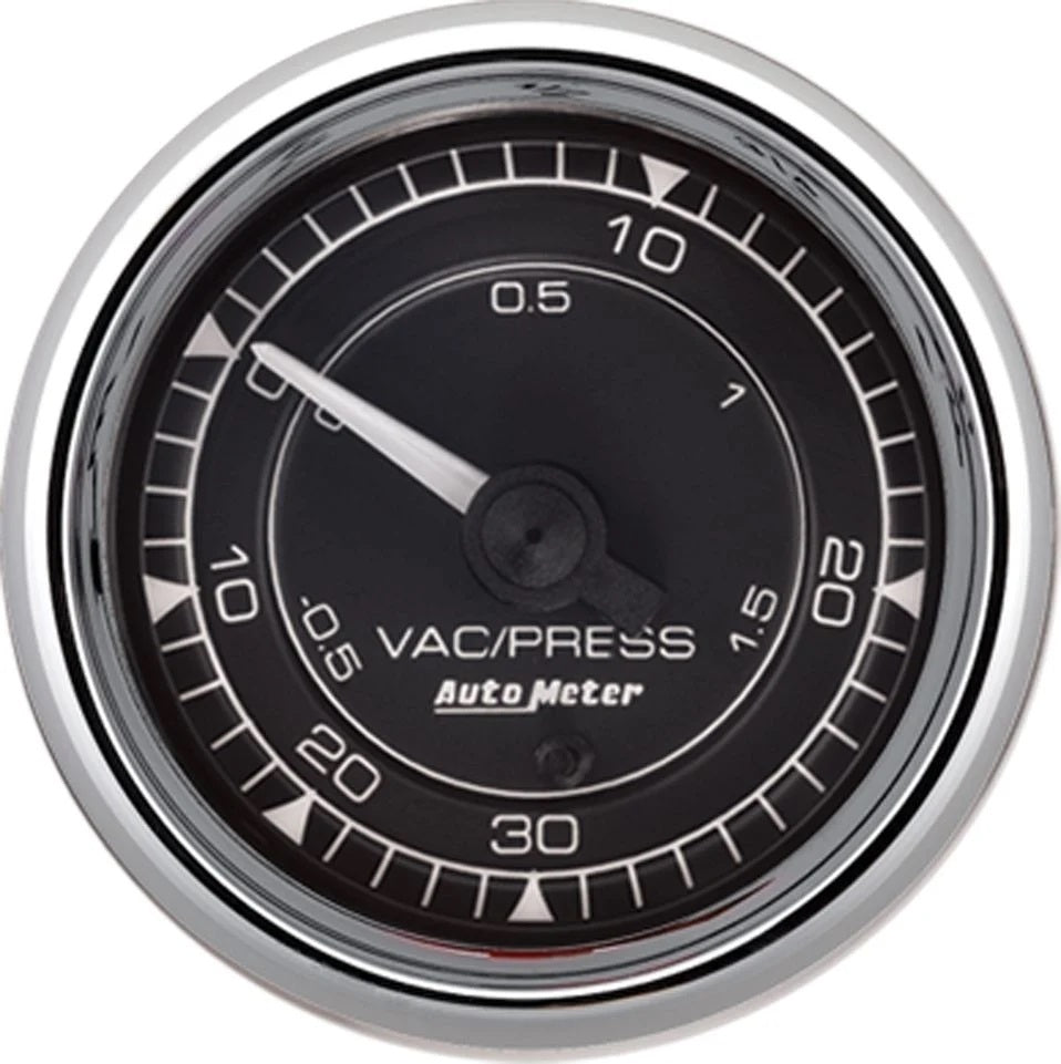 AutoMeter Chrono 2-1/16in VAC/Boost 30in HG/30PSI Mechanical Gauge - Chrome
