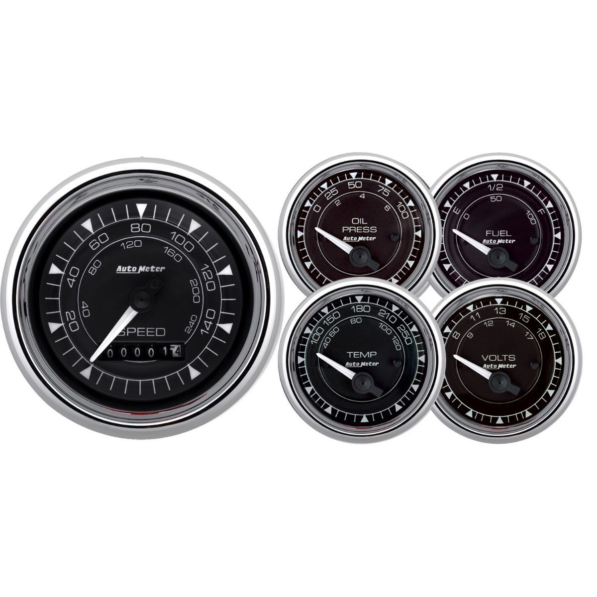 AutoMeter Chrono 3-3/8in &amp; 2-1/16in Gauge Kit (5pc) w/Electric Speedometer - Chrome