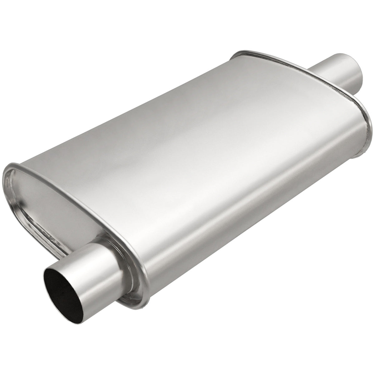 BRExhaust Universal Muffler 4.5inx9.75inx19in OAL 25 -2.5in Inlet/2.25 Outlet Offset/Center - Oval