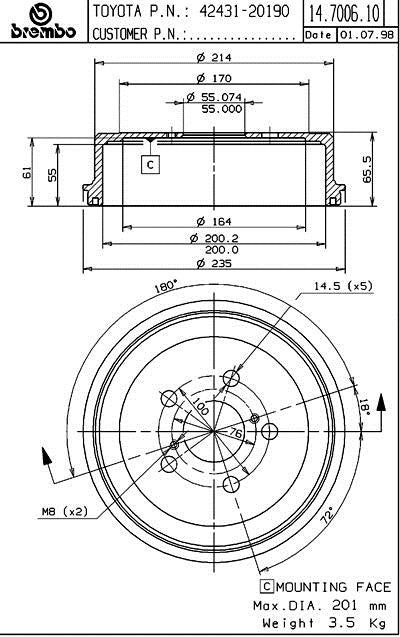 Brembo 94-97 Toyota Celica  Rear Brake Drum