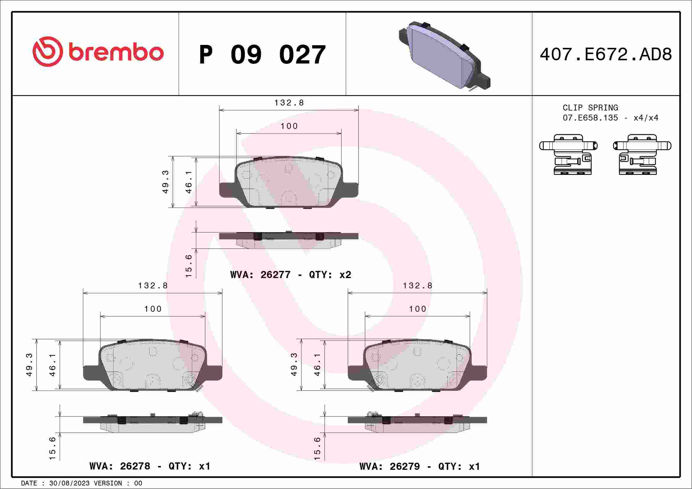 Brembo OE 17-21 Tesla Model 3/2021 Model Y Brake Pad - Rear