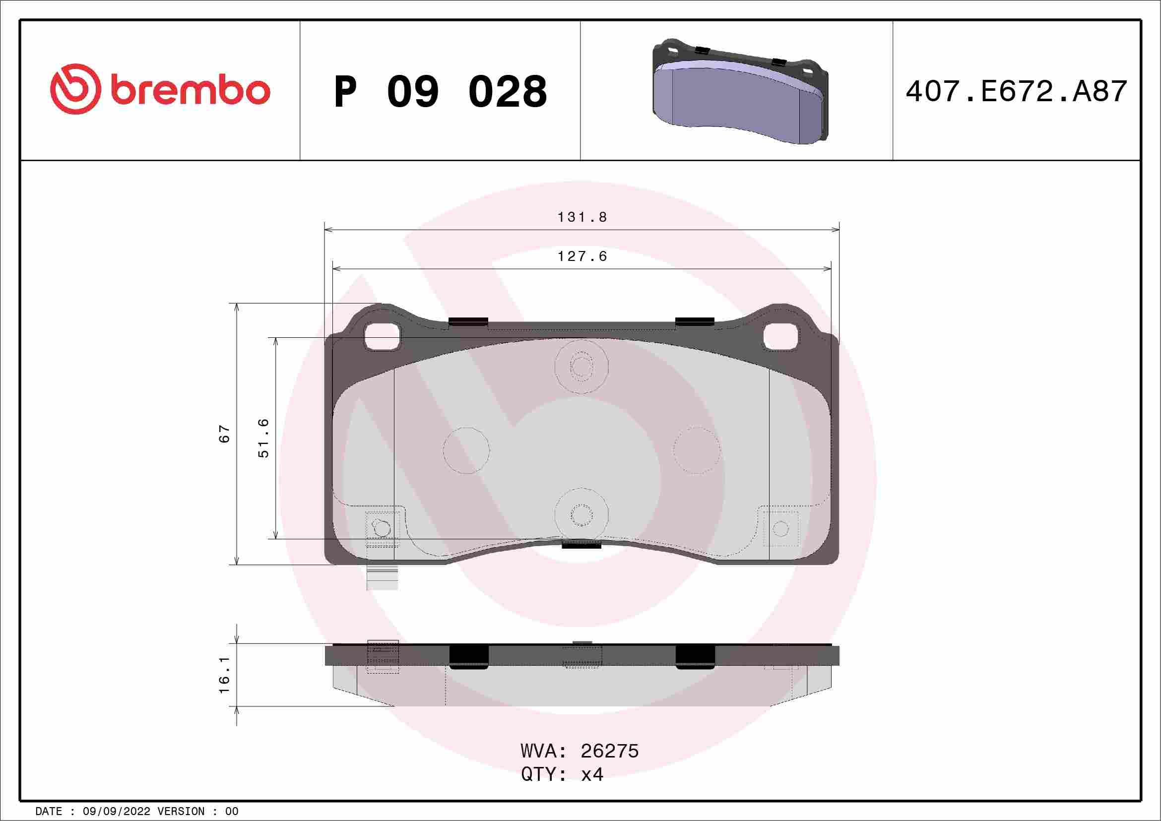 Brembo OE 17-21 Tesla Model 3/2021 Model Y Brake Pad - Front