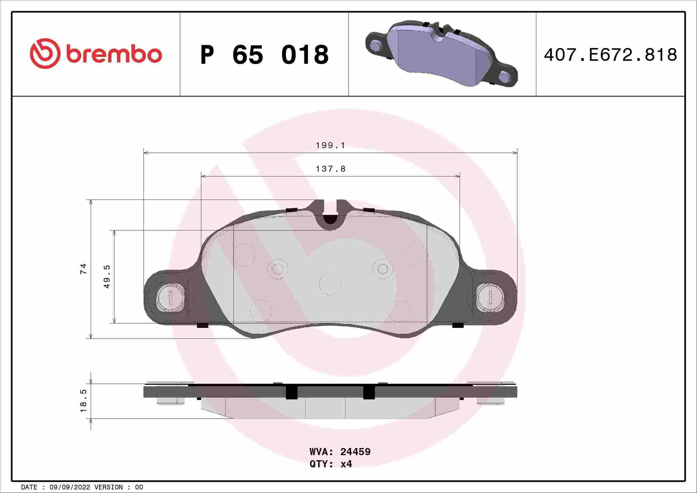 Brembo 17-19 Porsche 718 Boxster/718 Cayman/13-16 Boxster Front Premium Low-Met OE Equivalent Pad