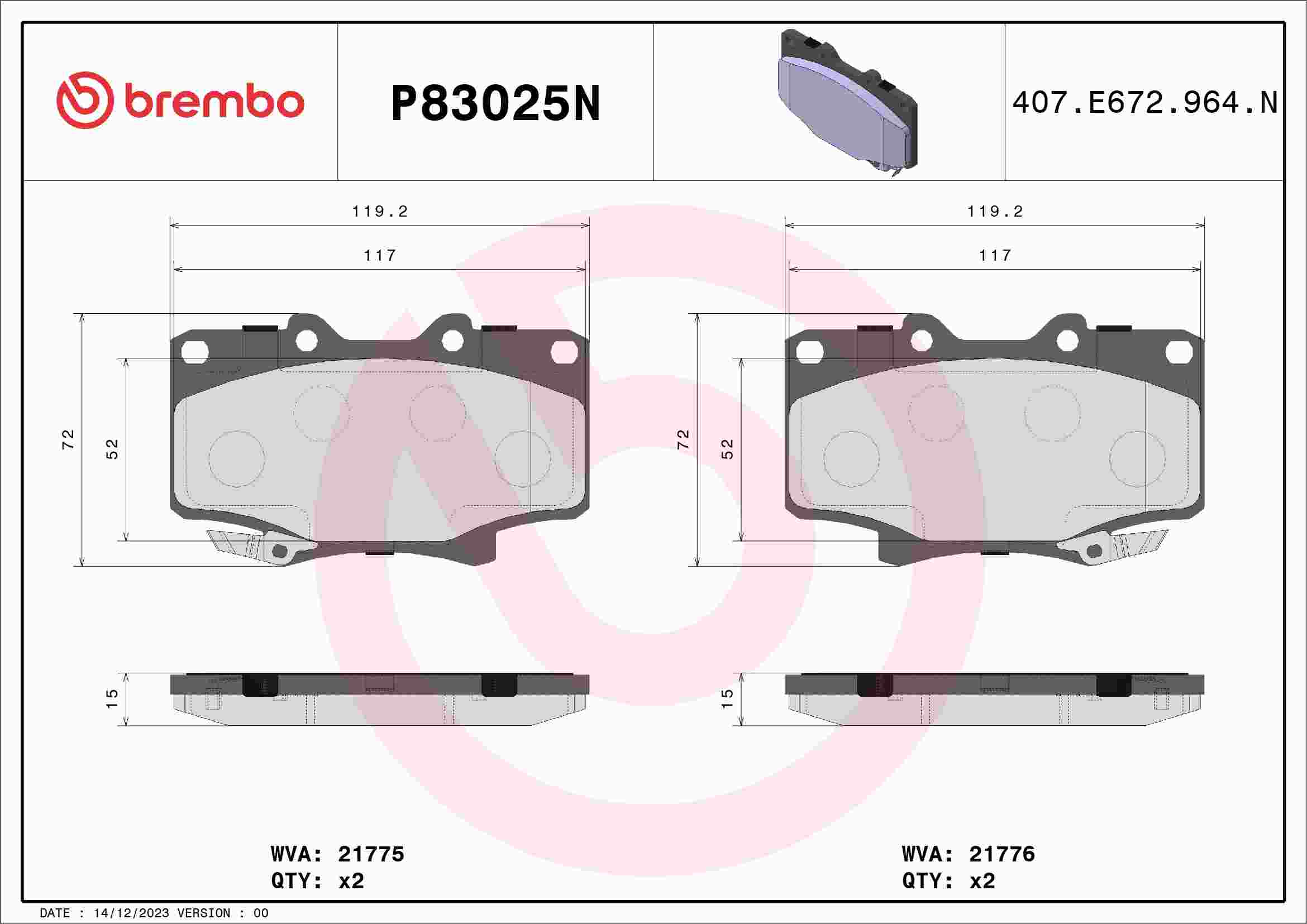 Brembo 2000 Toyota 4Runner Front NAO Brake Pad