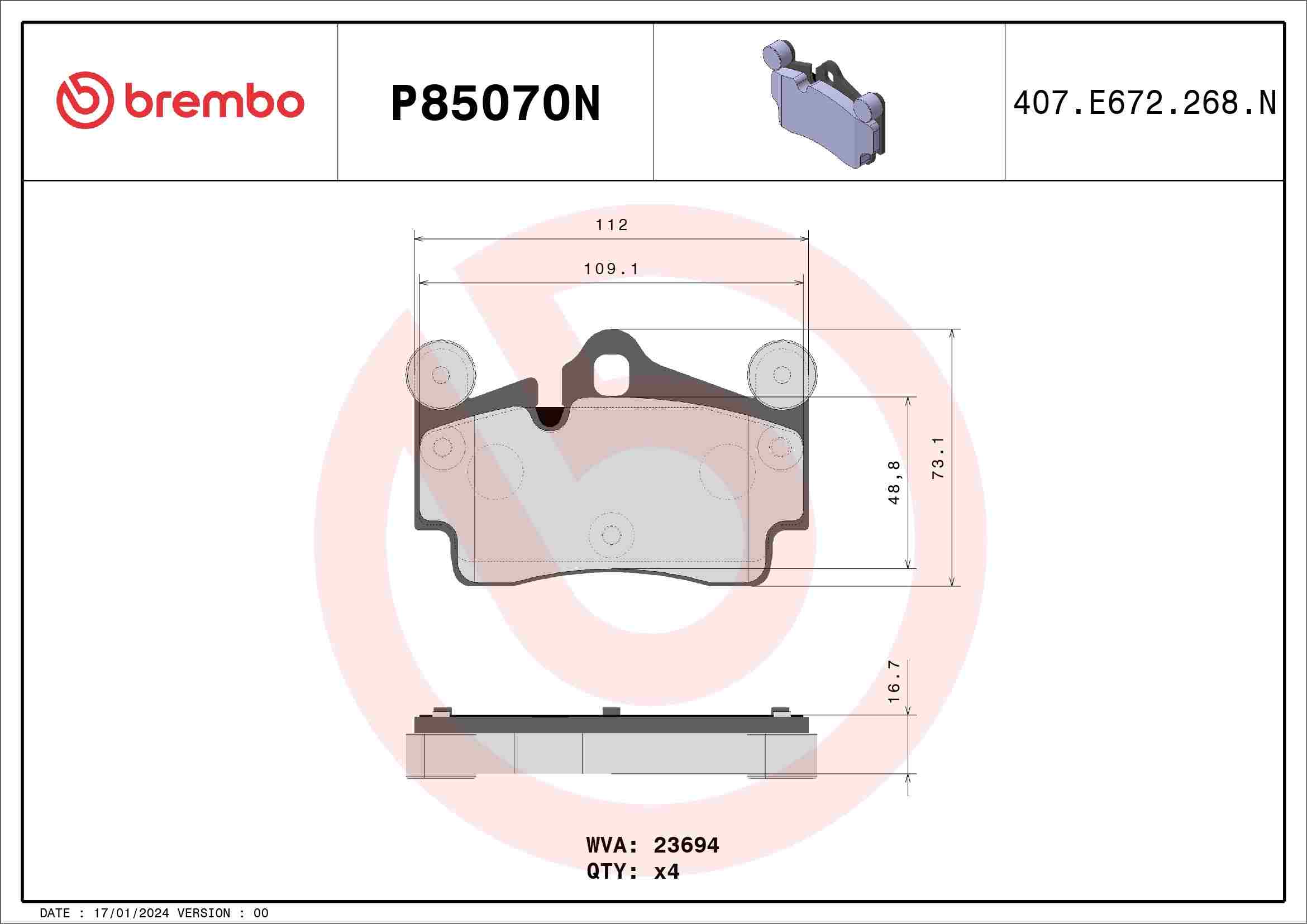 Brembo 04-09 Audi Q7/ Porsche Cayenne/ Volkswagen Touareg Rear NAO Brake Pad