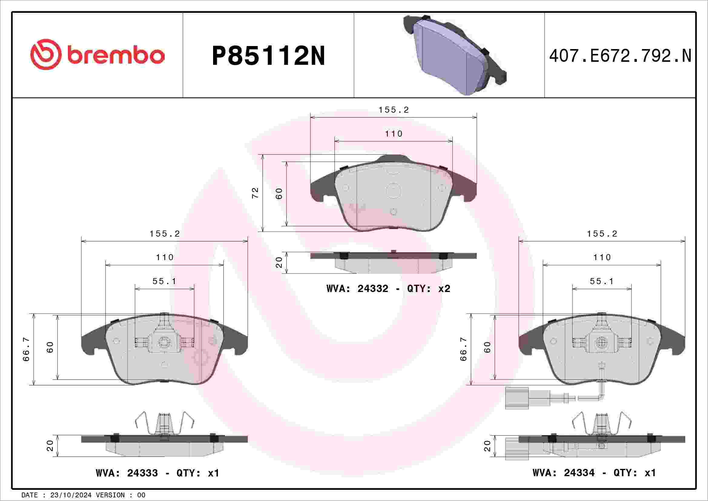 Brembo 17-18 Volkswagen Passat/Tiguan/ Audi Q3/Q3 Quattro Front NAO Brake Pad