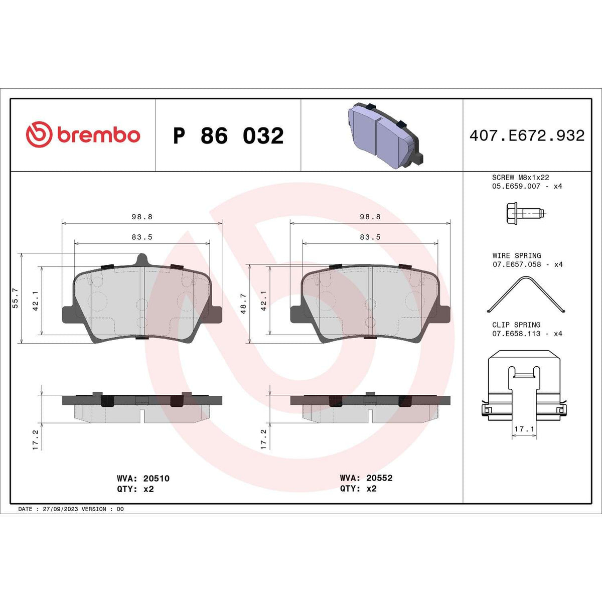 Brembo OE 19-24 Volvo XC40 PRIME Low-Met Brake Pad - Rear
