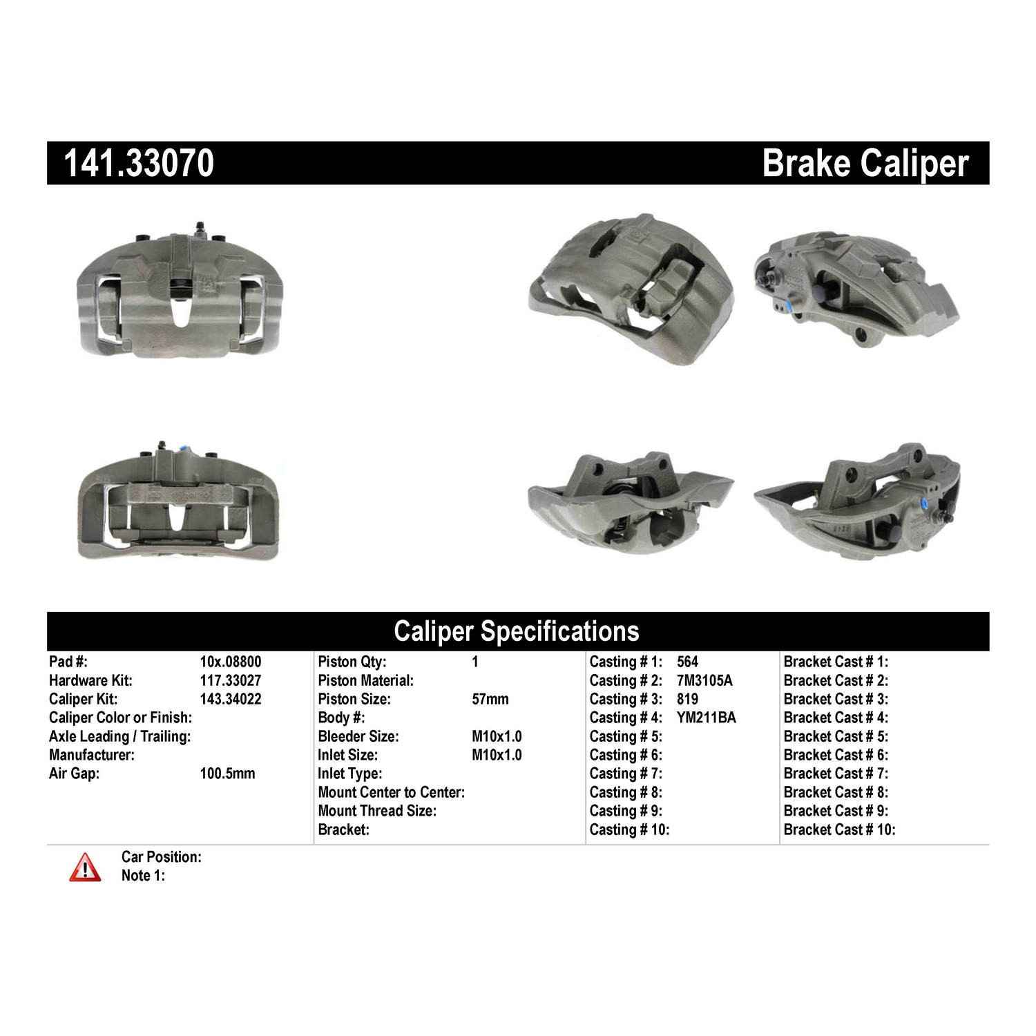 Centric 01-03 Volkswagen EuroVan / 02-08 Volkswagen Sharan Semi-Loaded Brake Caliper - Front Left