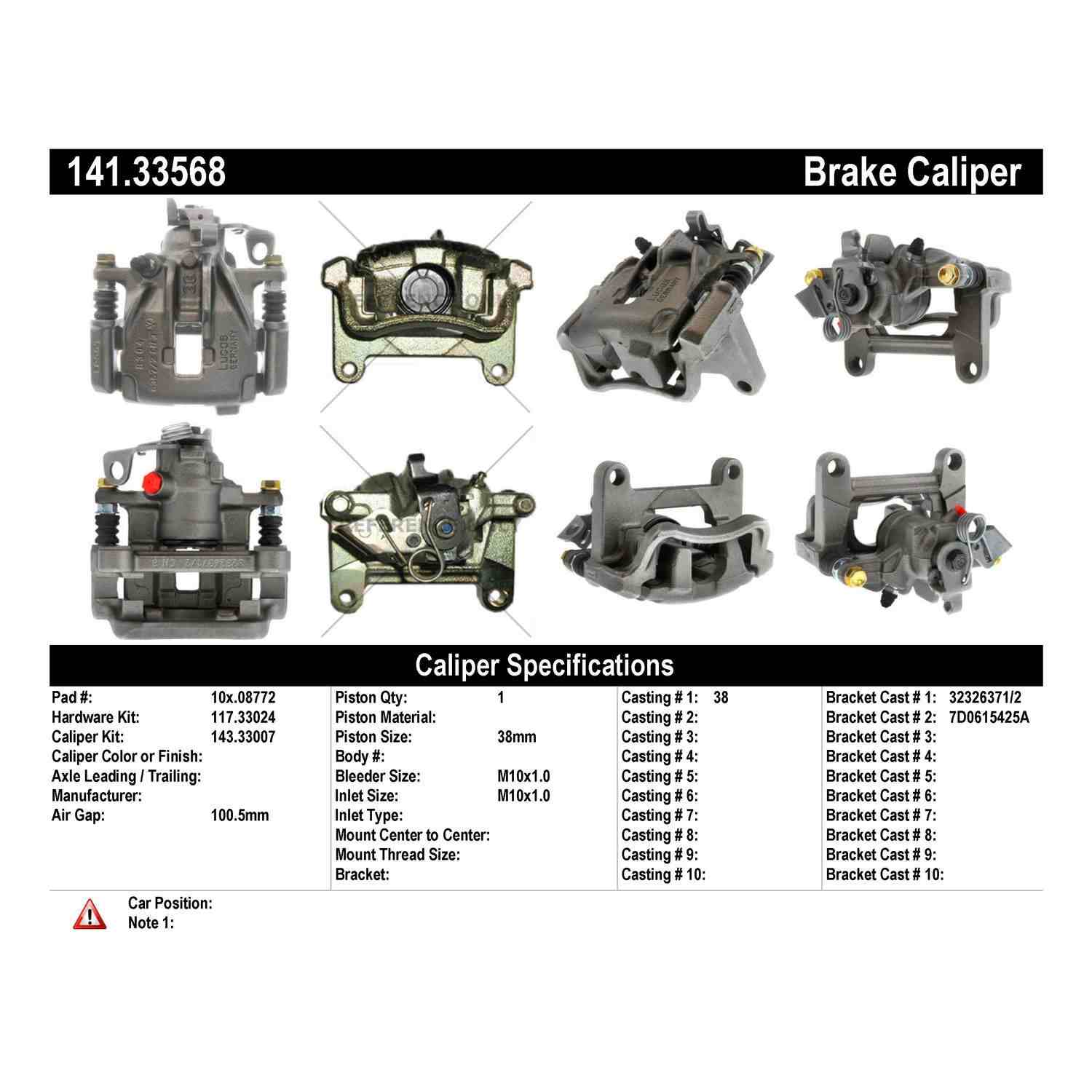 Centric 01-03 Volkswagen EuroVan / 02-08 Volkswagen Sharan Semi-Loaded Brake Caliper - Rear Left