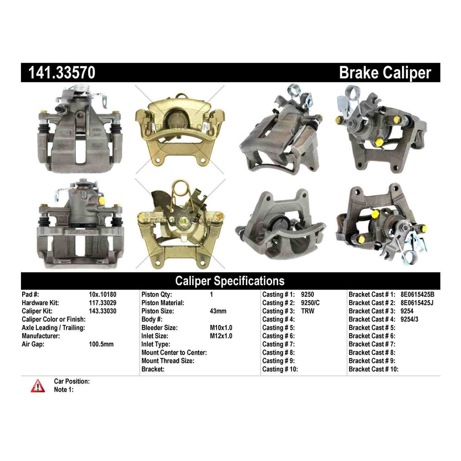 Centric 04-09 Audi S4 Semi-Loaded Brake Caliper - Rear Left
