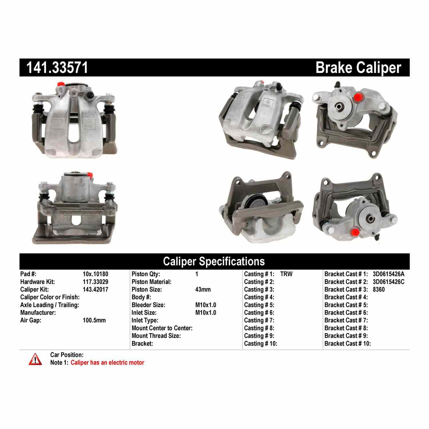 Centric 04-10 Audi A8 Quattro Semi-Loaded Brake Caliper - Rear Right
