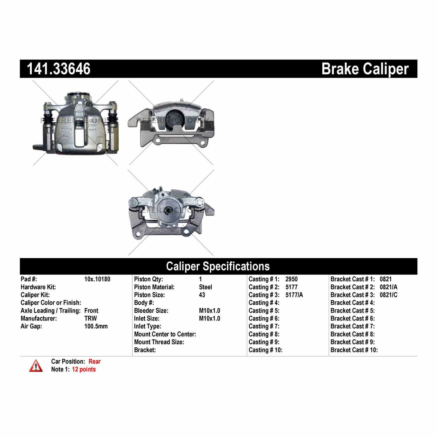 Centric 13-16 Audi A4/A4 Allroad/A4 Quattro / 13-14 Audi A5 Semi-Loaded Brake Caliper - Front Left