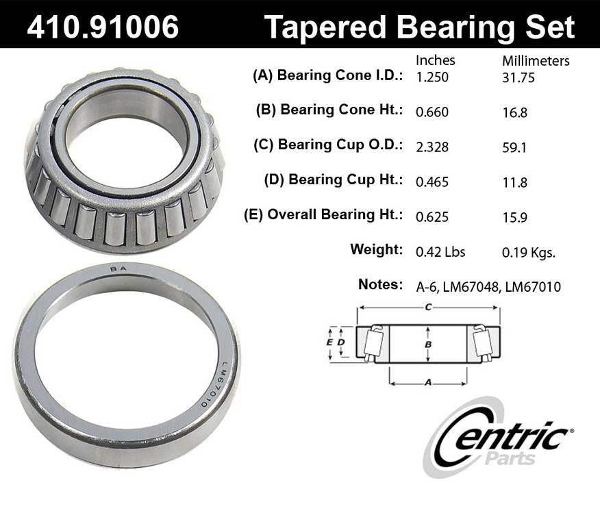 Centric Premium Taper Front Inner Wheel Bearing and Race Set