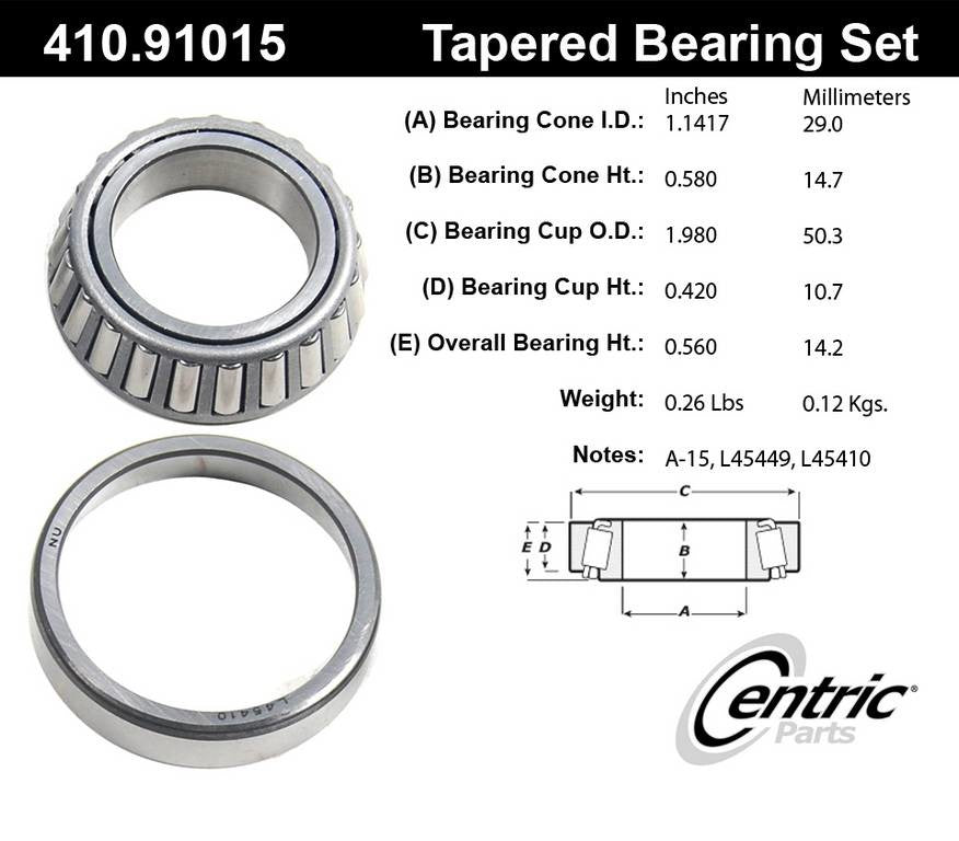 Centric 1999-2007 Volkswagen Pointer Premium Front Inner Wheel Bearing and Race Set