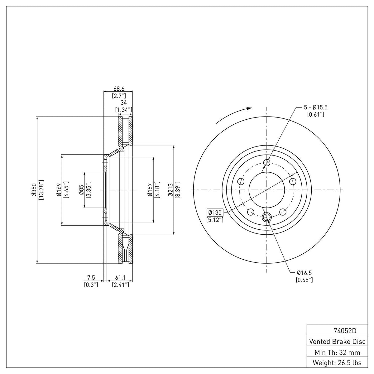 DFC 03-15 Audi Q7 Right Front Brake Rotor