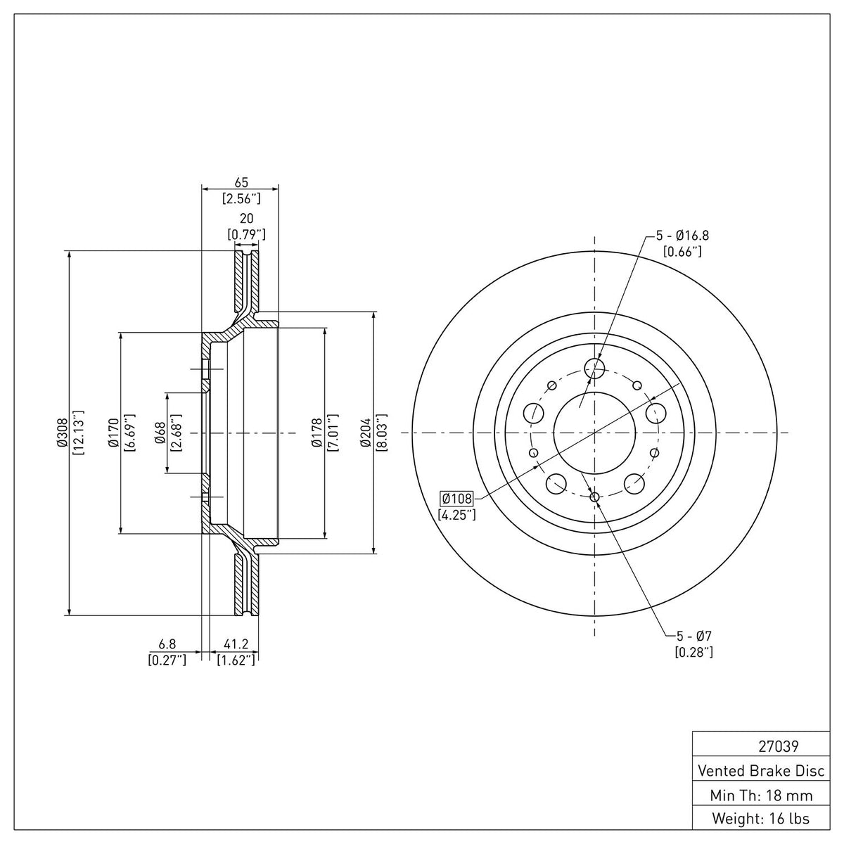 R1 03-14 Volvo XC90 Rear Brake Rotor