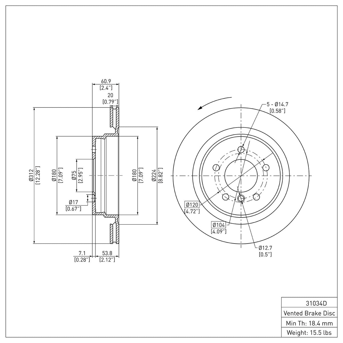 R1 95-02 BMW Z3 Left Rear Brake Rotor