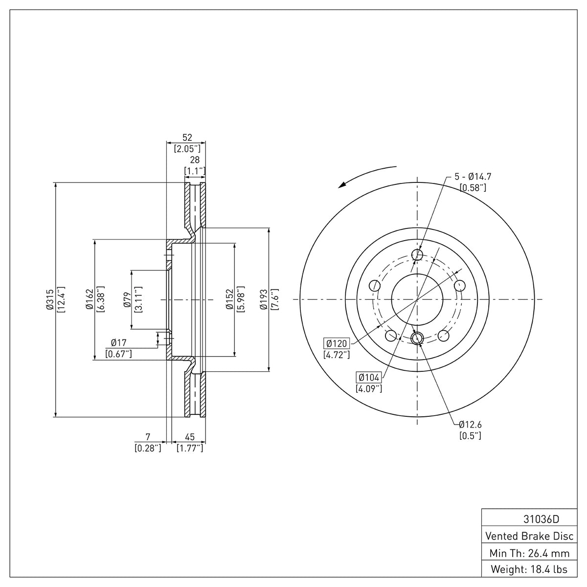 R1 95-02 BMW M3 Left Front Brake Rotor