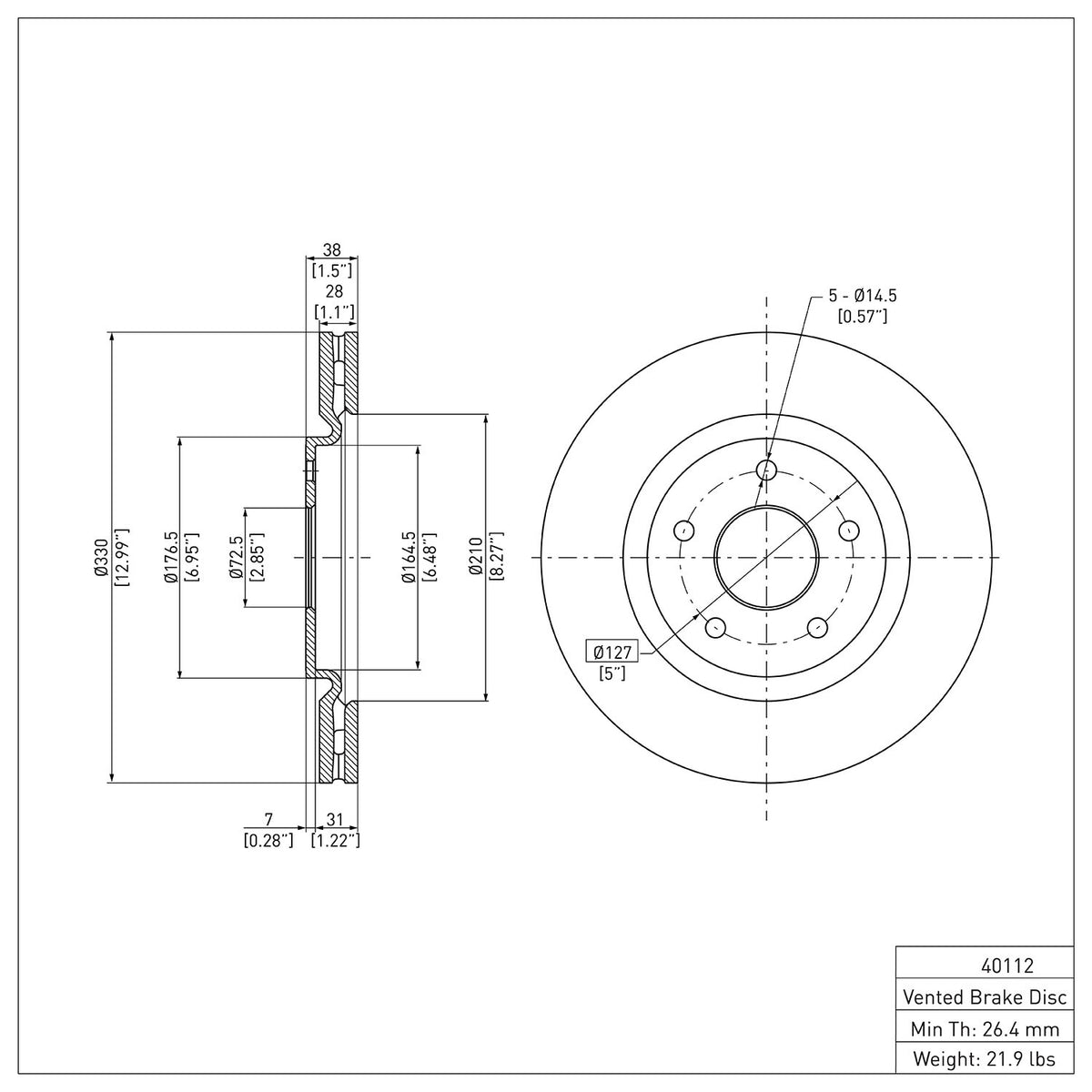 R1 2012-2025 Chrysler Grand CaraVan Front Brake Rotor