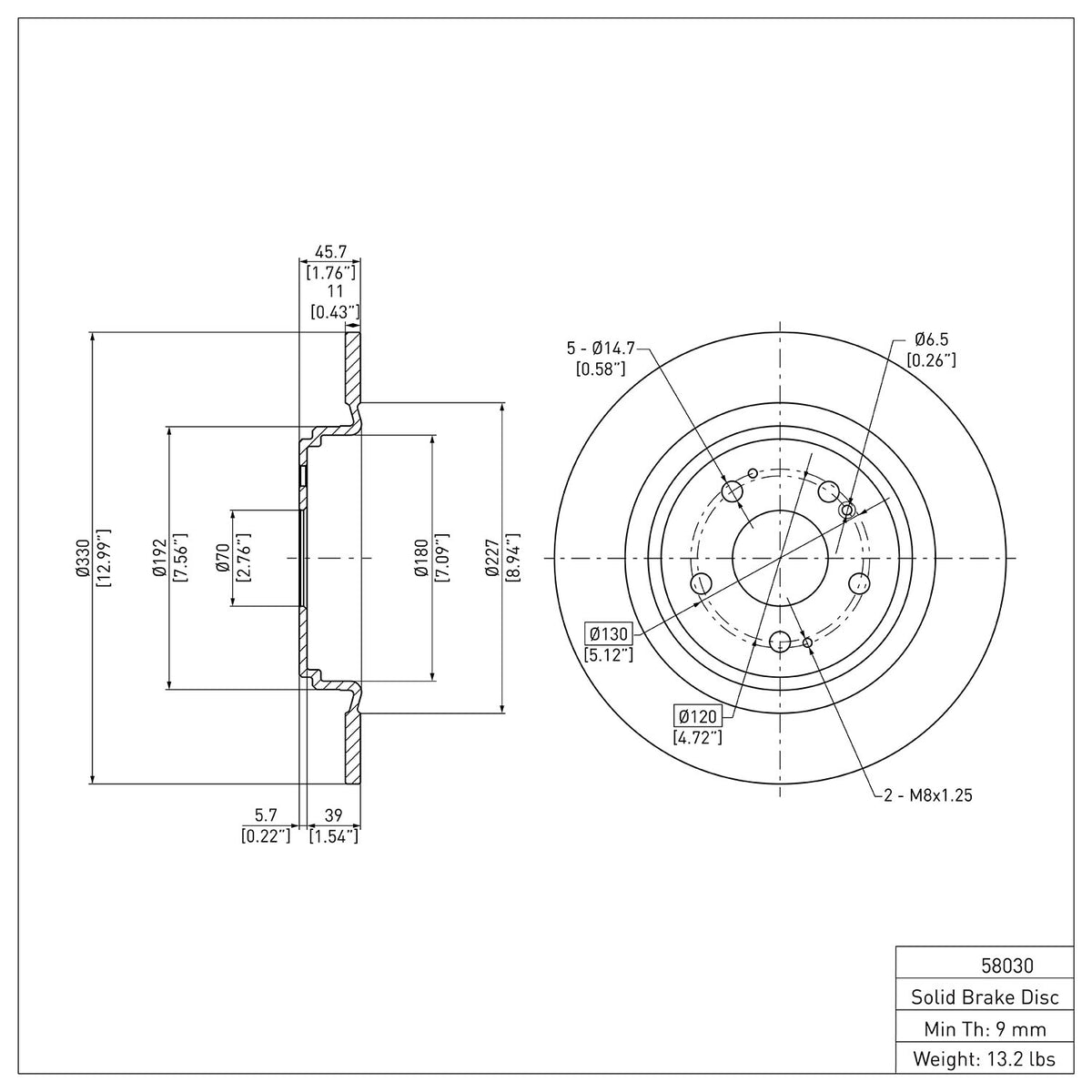 R1 2017-2020 Acura MDX Rear Brake Rotor