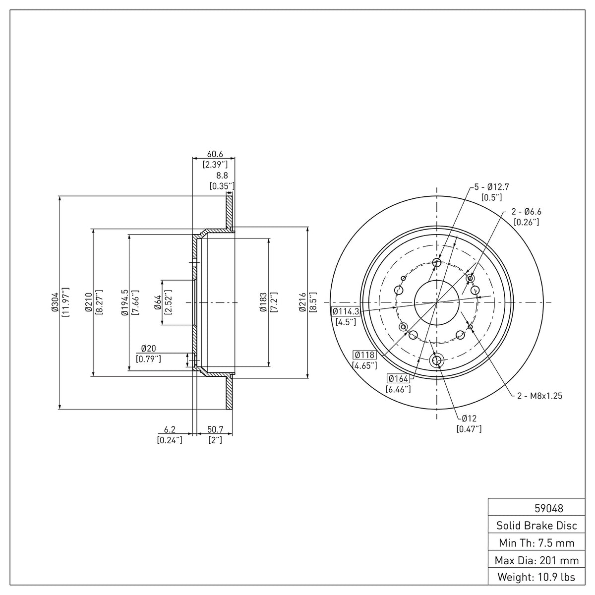 R1 2005-2018 Acura RDX Rear Brake Rotor