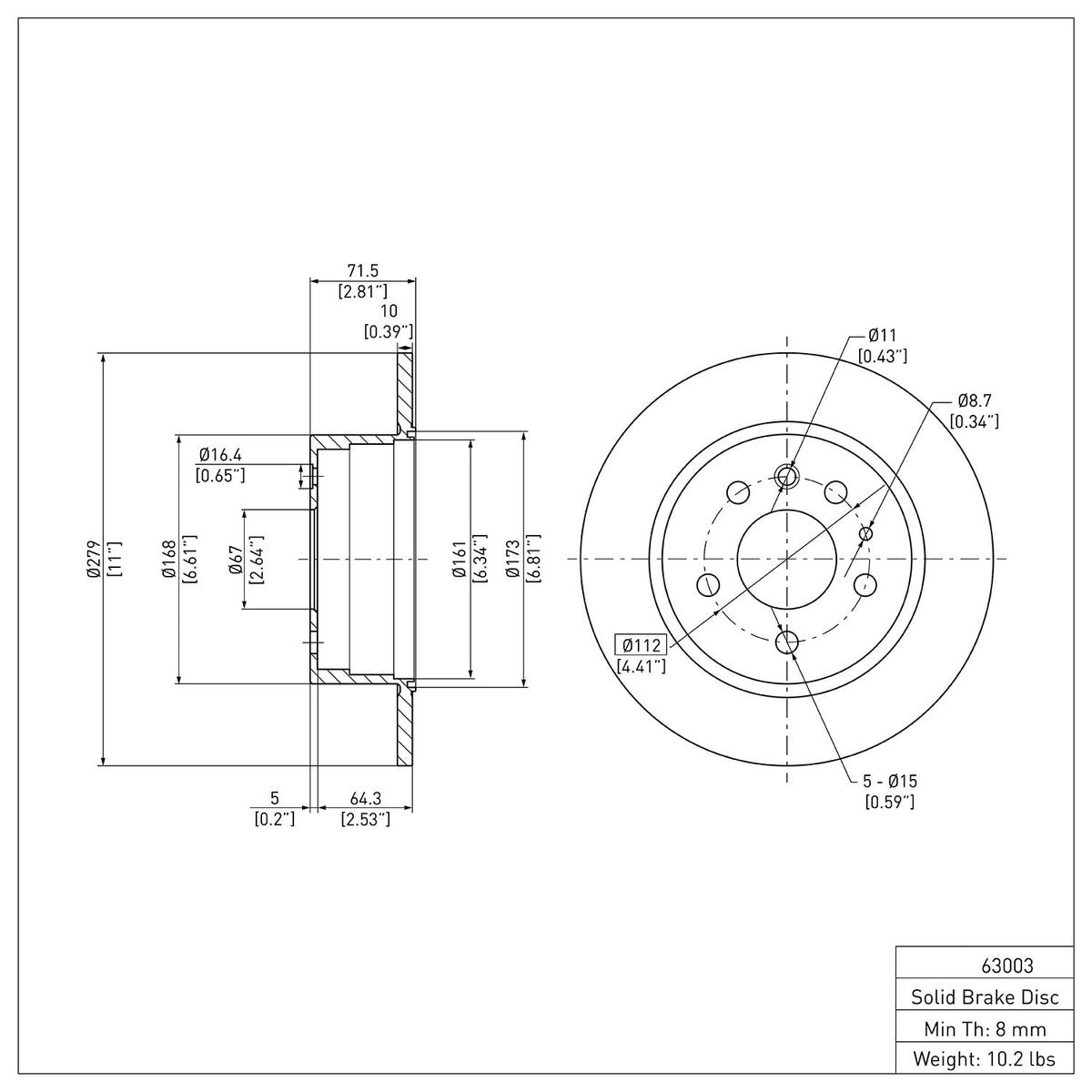 R1 1961-1991 Mercedes-Benz 250SE Rear Brake Rotor
