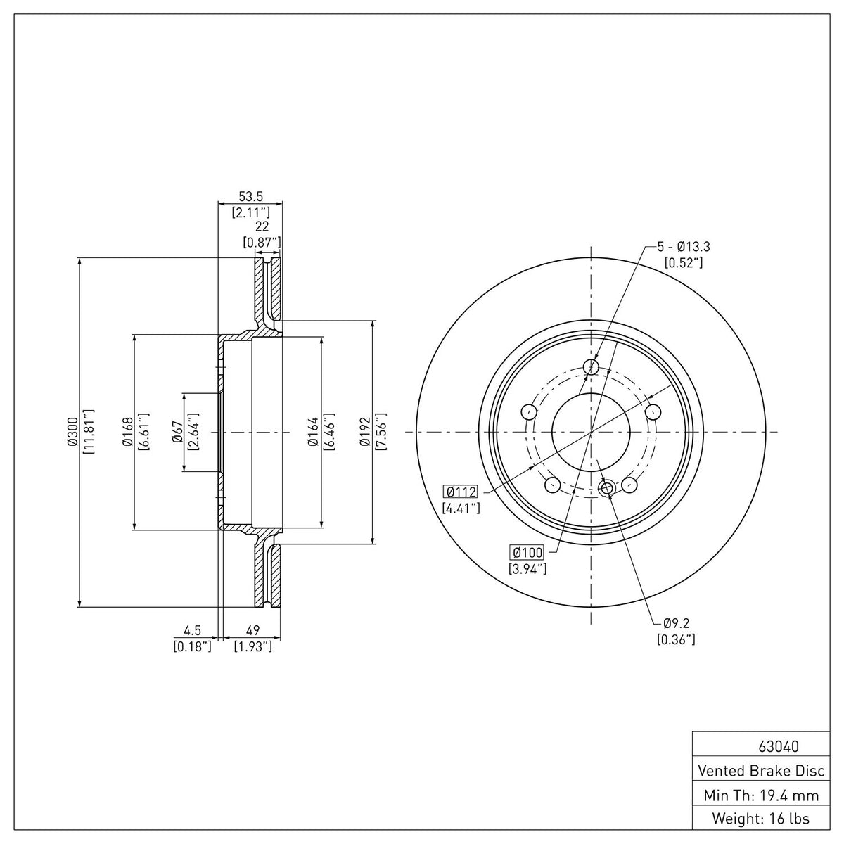 R1 98-09 Chrysler Crossfire Rear Brake Rotor