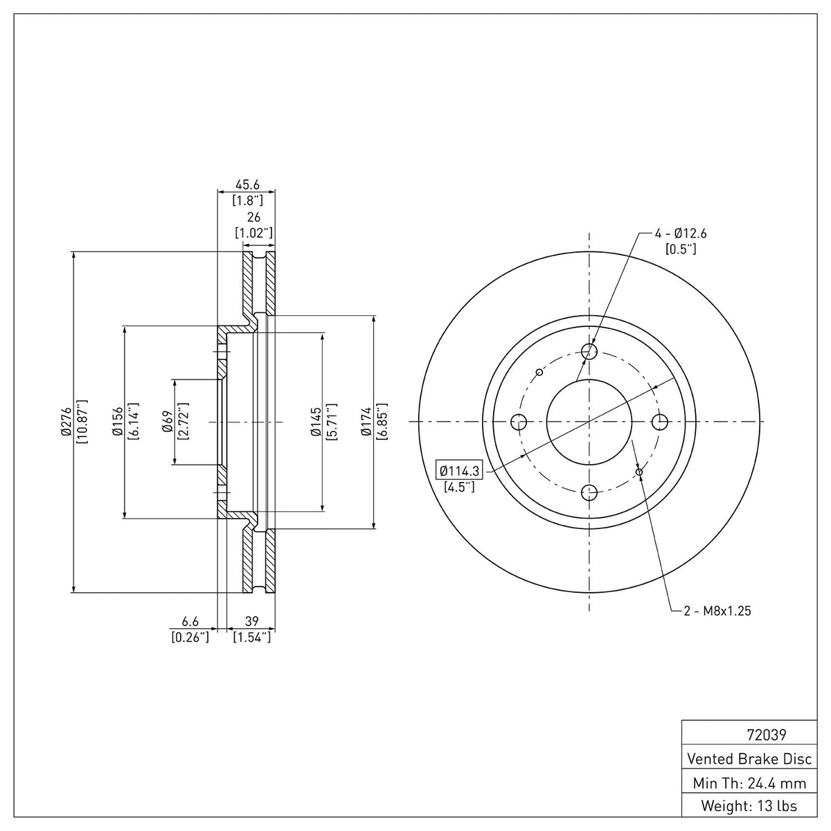 R1 2004-2004 Mitsubishi Lancer Front Brake Rotor