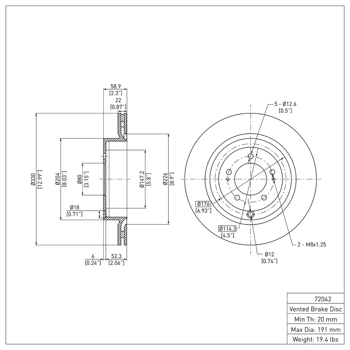R1 2008-2015 Mitsubishi Lancer Rear Brake Rotor