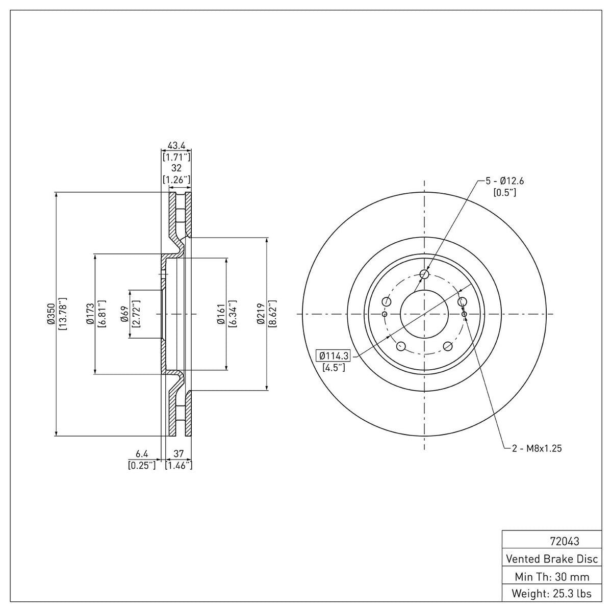 R1 2008-2015 Mitsubishi Lancer Front Brake Rotor