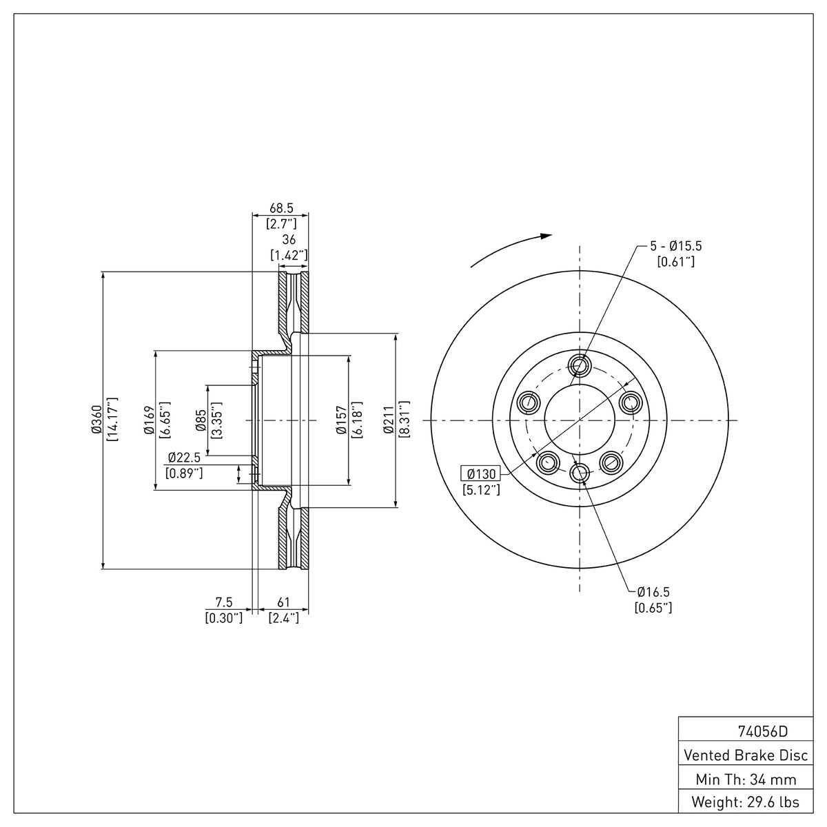 R1 11-18 Porsche Cayenne Right Front Brake Rotor